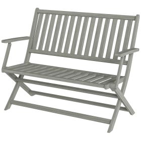Outsunny 2-Person Foldable Wood Outdoor Bench with Backrest and Armrests for Garden, Porch, Park, Balcony, Gray
