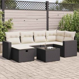 Garden Sofa Set Black PE Rattan 7 Piece Modular Garden Sofa Set