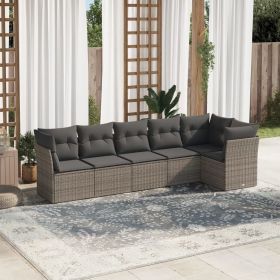 Garden Sofa Set Gray PE Rattan, Powder-Coated Steel Large