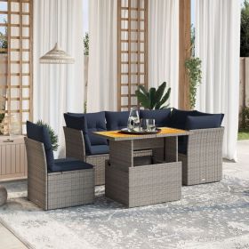 5 Piece Patio Sofa Set with Cushions Gray Poly Rattan