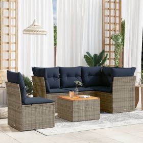6 Piece Patio Sofa Set with Cushions Gray Poly Rattan