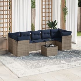 8 Piece Patio Sofa Set with Cushions Gray Poly Rattan