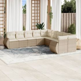 Outdoor Sofa Set Beige PE rattan, powder-coated steel, 100% polyester
