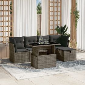 Garden Sofa Set Gray PE rattan 6 Piece Adjustable Feet