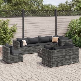 9 Piece Patio Lounge Set with Cushions Gray Poly Rattan