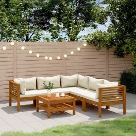6 Piece Patio Lounge Set with Cream Cushion Solid Acacia Wood