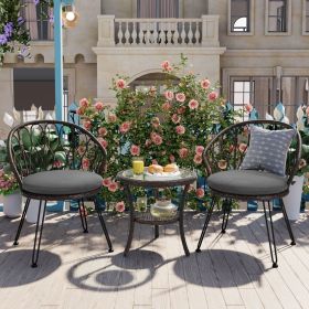 U_STYLE Outdoor Leisure Set, 2 Rattan Single Chairs with A Glass Round Table, Perfectly Suited for Patios, Balconies, and Courtyards (Color: as Pic)