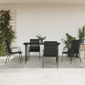 5 Piece Patio Dining Set Black Steel and Textilene (Color: Black)