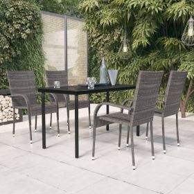 5 Piece Patio Dining Set Gray and Black (Color: Grey)